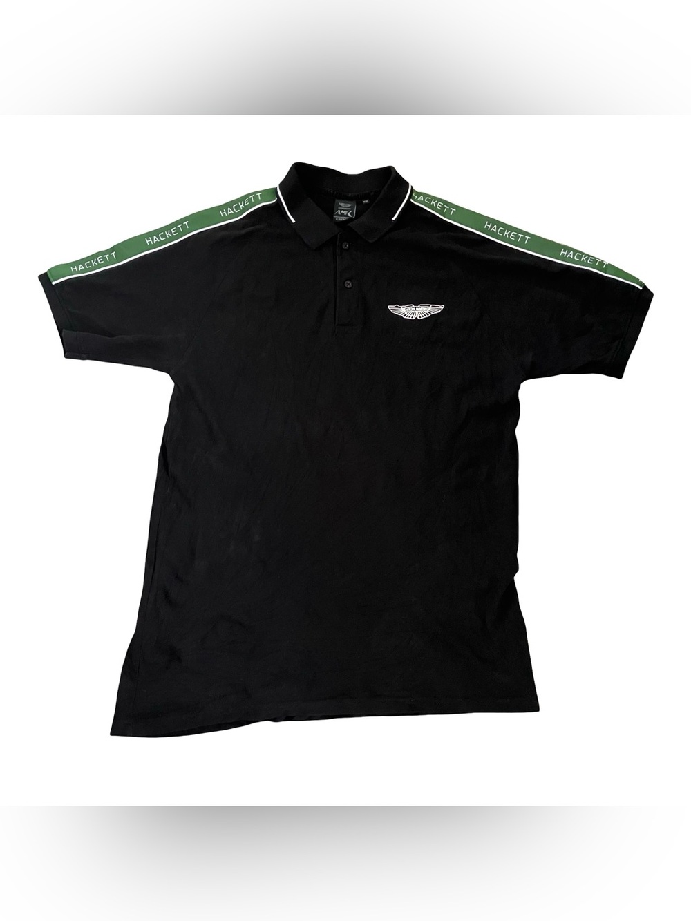 Aston Martin Racing x Hackett London Polo Shirt XXL Black W/Green Shoulders Logo